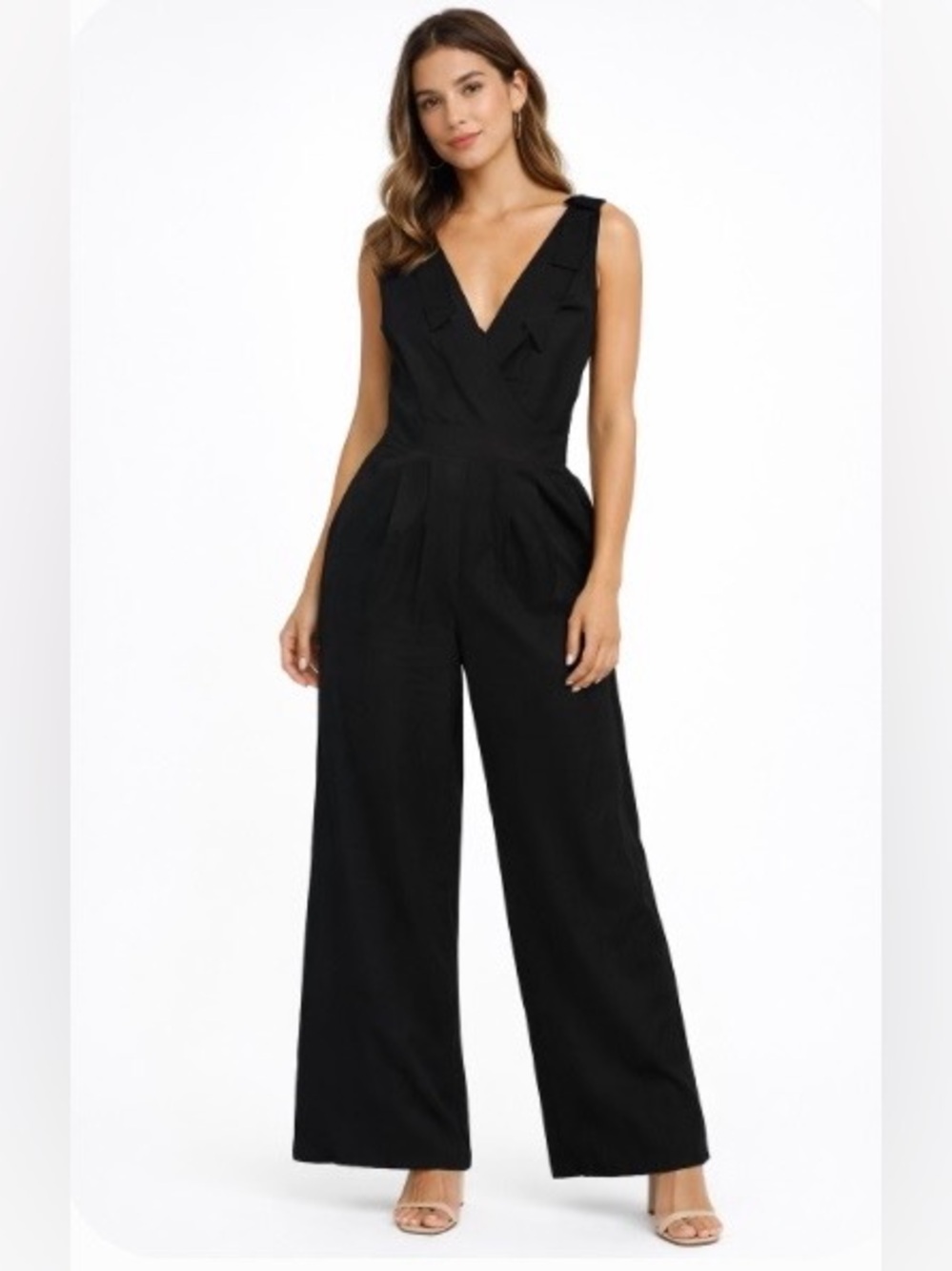NEW Coco + Carmen Black V-Neck Wide-Leg Jumpsuit SIZE S/M